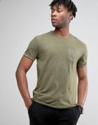 Bellfield T-shirt With Rolled Sleeves And Geometric Print Pocket - Nav