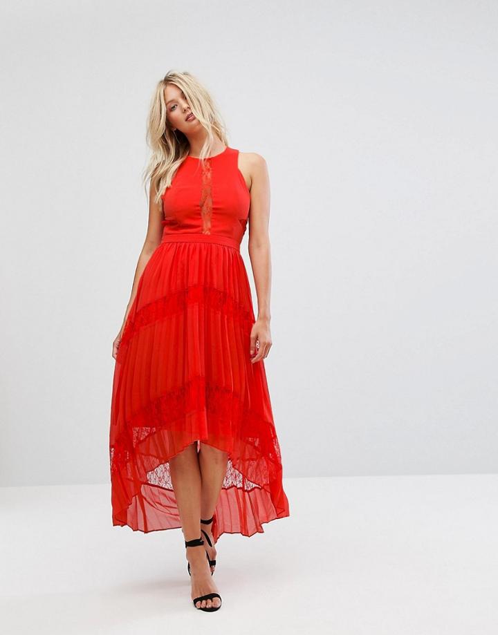 Adelyn Rae Irina Pleated Lace Insert Maxi Dress - Orange