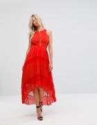Adelyn Rae Irina Pleated Lace Insert Maxi Dress - Orange