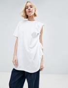 Asos White Asymmetric Sleeve T-shirt With Ruche Detail - White