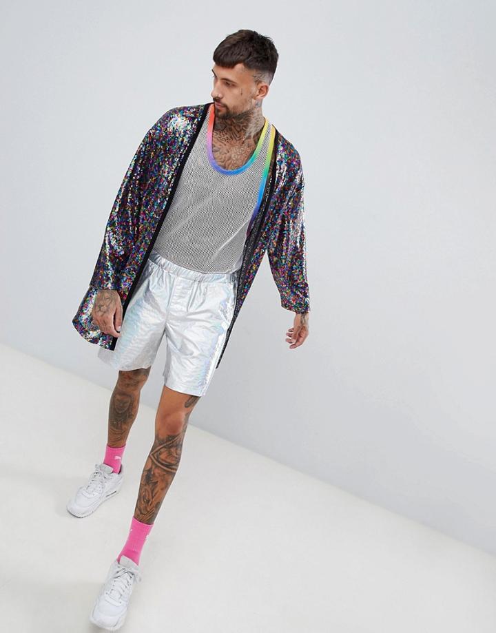Asos Design Festival Oversized Duster Jacket In Multi Coloured Sequins - Multi