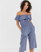 Vero Moda Off Shoulder Chambray Jumpsuit - Blue