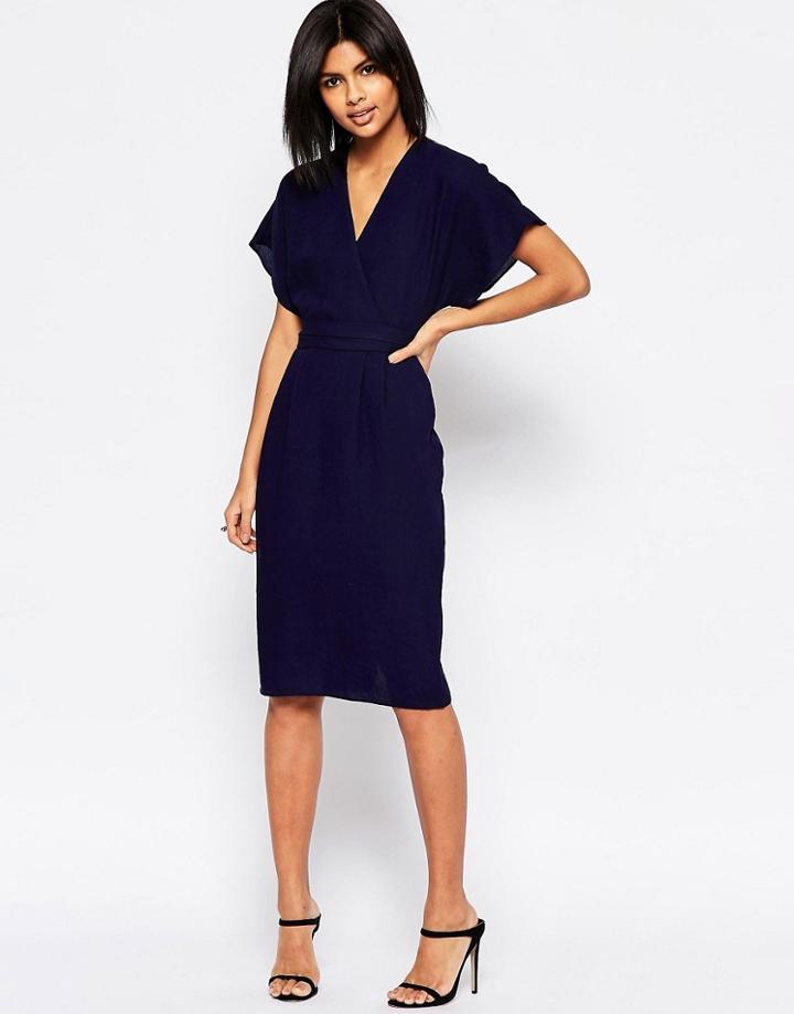 Asos Obi Wrap Dress - Navy