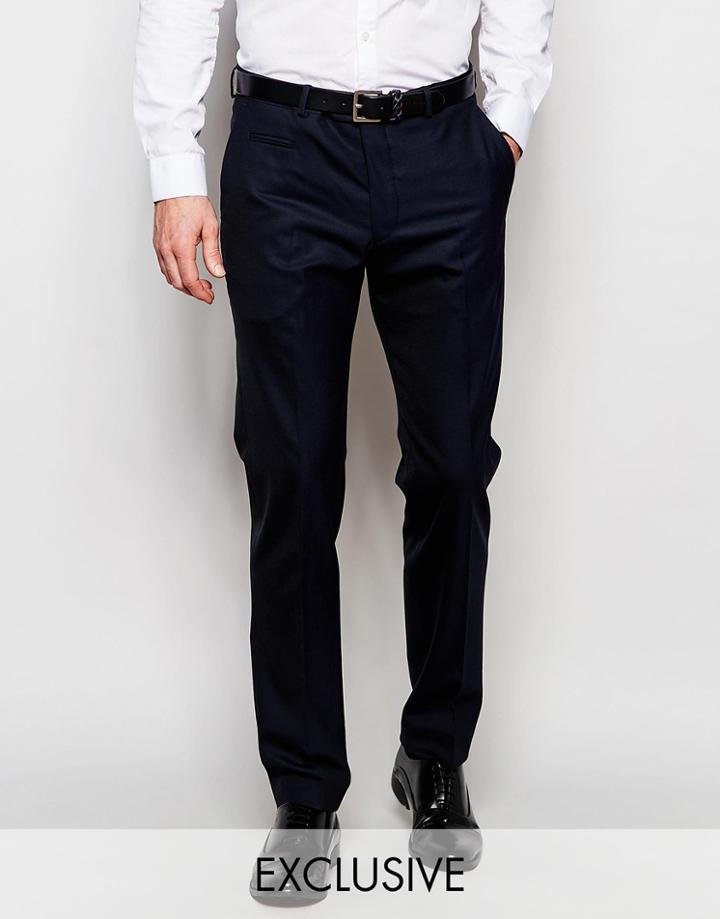 Number Eight Savile Row Exclusive Wool Mix Pants In Slim Fit - Navy