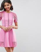 Asos Premium Lace Insert Mini Dress - Pink