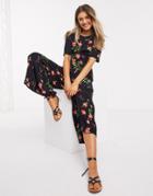 Asos Design Tea Jumpsuit With Button Back Detail In Floral Print-multi