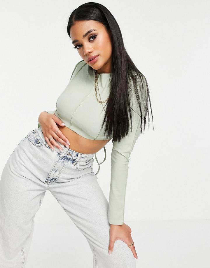 Fashionkilla Seam Detail Rib Top In Sage-green