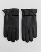 Peter Werth Leather Gloves With Popper In Black - Black