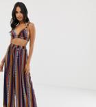 Prettylittlething Wide Leg Beach Pants In Geo Print - Multi