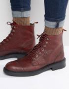Walk London Liverpool Leather Lace Up Boots - Red