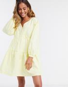 Daisy Street Mini Dress With Wrap Front And Volume Sleeves In Cotton-yellow