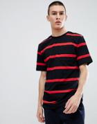 Pull & Bear Stripe T-shirt In Black And Red - Black