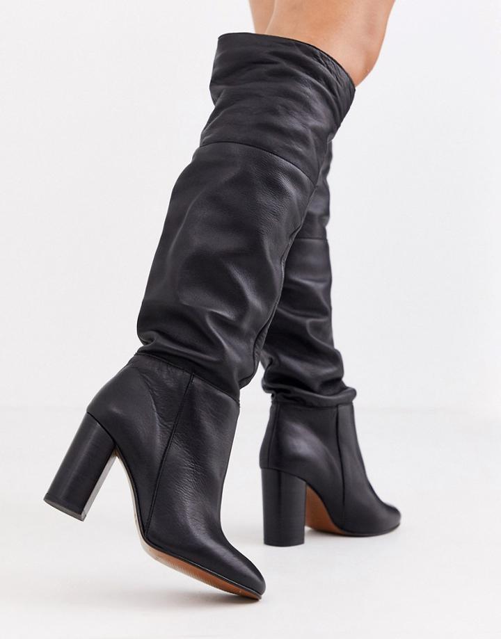Depp Black Leather Slouch Knee Boots