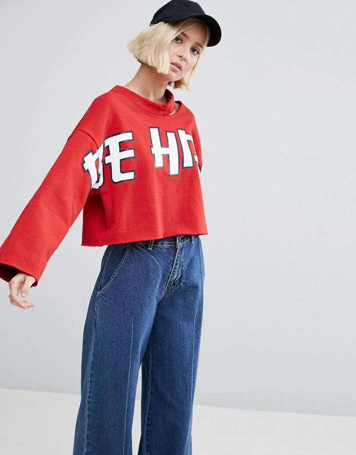 Stylenanda Cropped Sweatshirt With Nibbles - Red