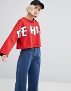 Stylenanda Cropped Sweatshirt With Nibbles - Red