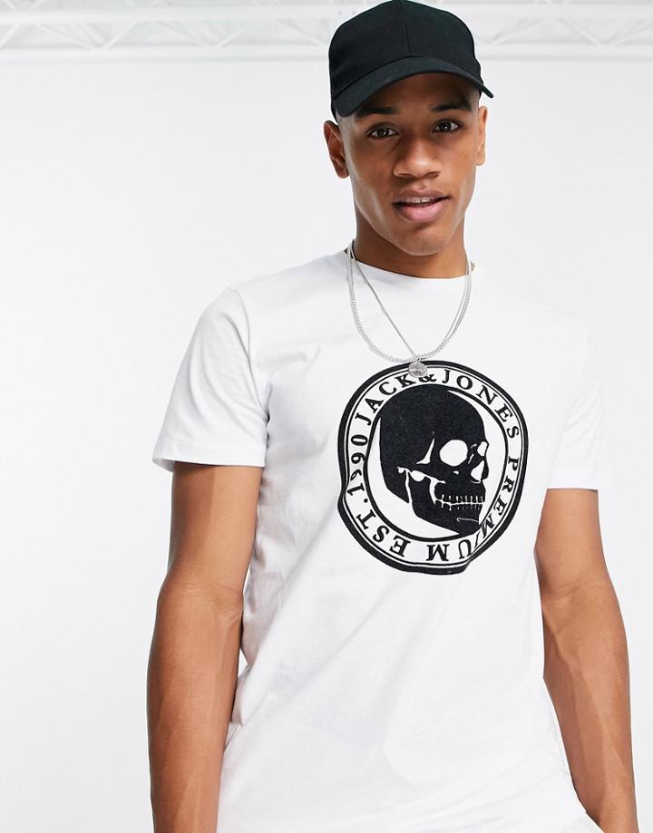 Jack & Jones Premium T-shirt With Flocked Skull In White