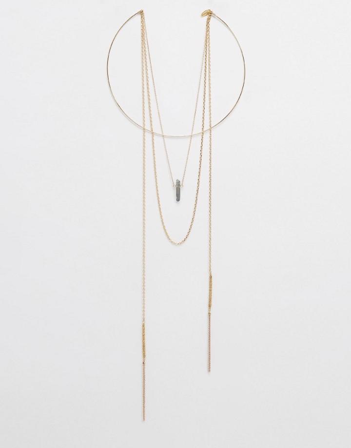 Orelia Rough Cut Stone Layered Torque Necklace - Gold