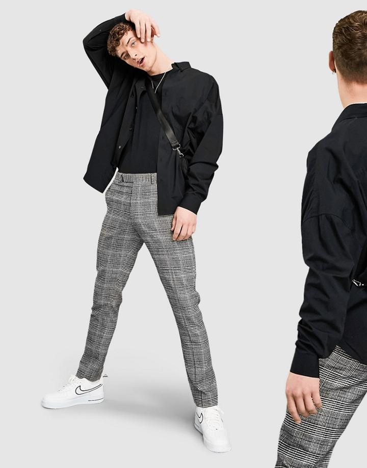 Asos Design Skinny Smart Pants In Prince Of Wales Check-grey