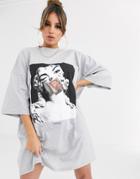 Asos Design Whatever Print Oversize T Shirt Dress-gray
