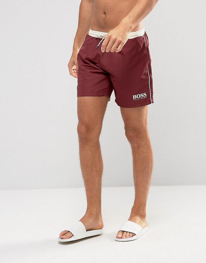 Boss By Hugo Boss Star Fish Swim Short In Burgundy - Red