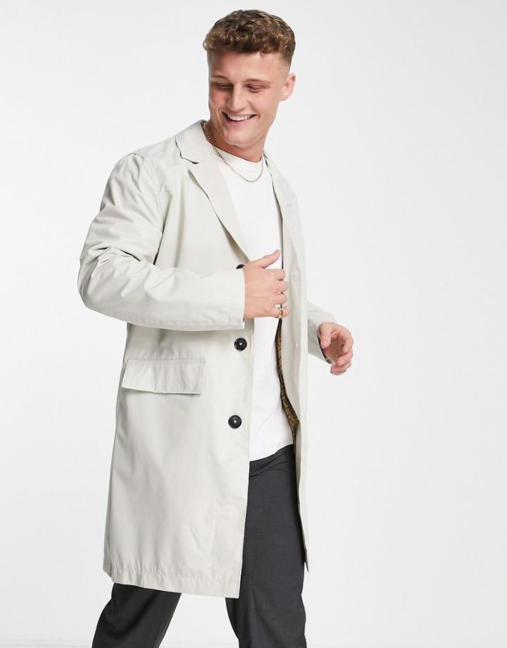 Harry Brown Wide Lapel Trench Coat In Ecru-white