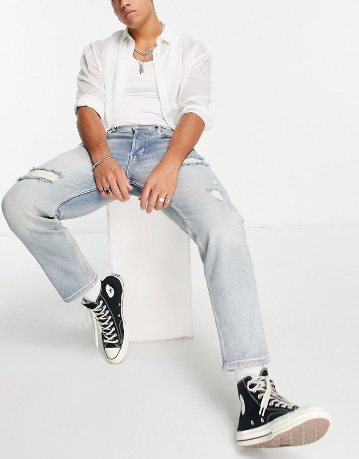 Allsaints Jack Cropped Distressed Jeans In Light Wash-blues