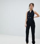 John Zack Petite Tuxedo Jumpsuit With Collar Detail - Black