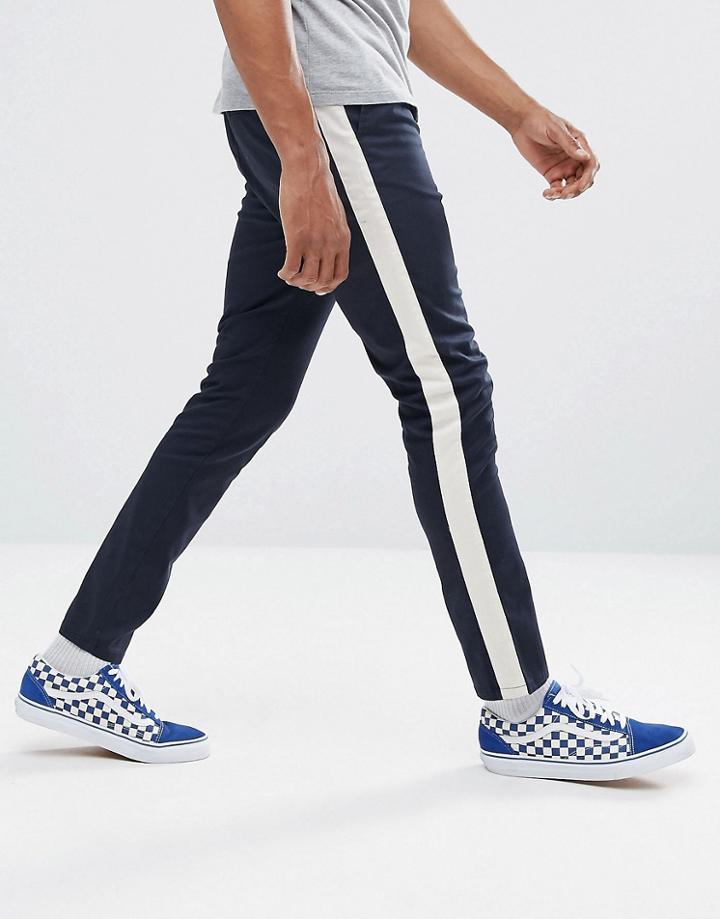 Asos Skinny Pants With Side Stripe In Navy - Navy