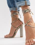 Simmi Karla Multi Snake Clear Detail Embellished Heel Tie Up Sandals - Multi