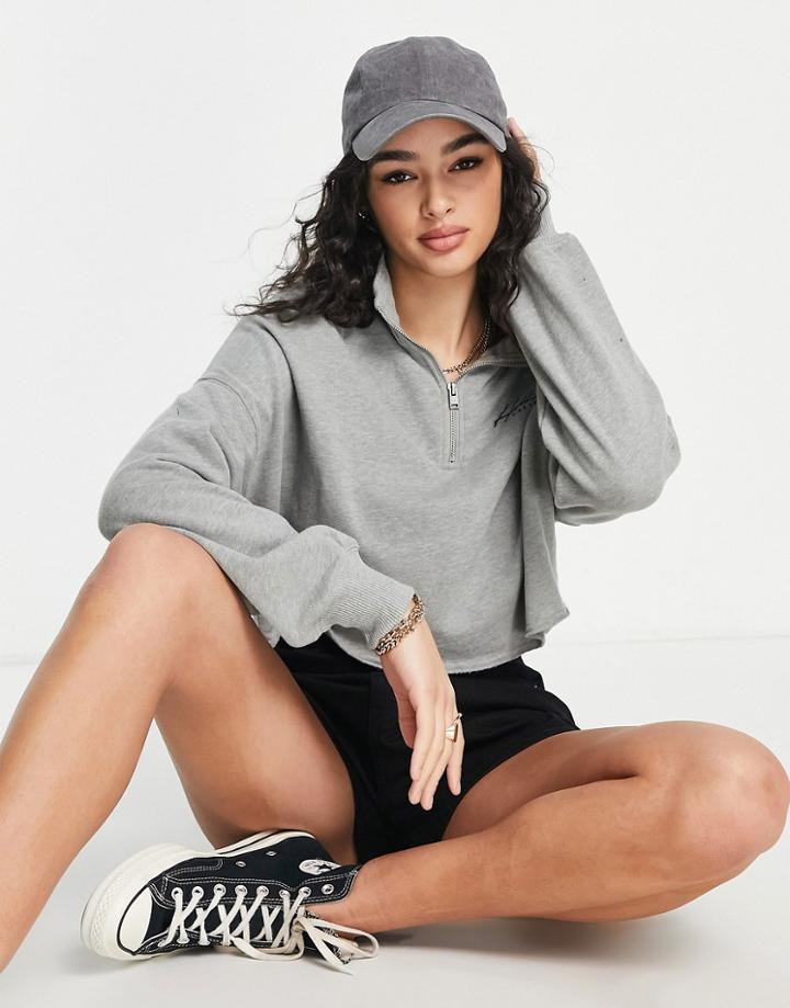 Hollister Half Zip Raw Hem Sweater In Gray