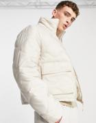 Asos Design Quilted Puffer Jacket With Funnel Neck In Ecru-white
