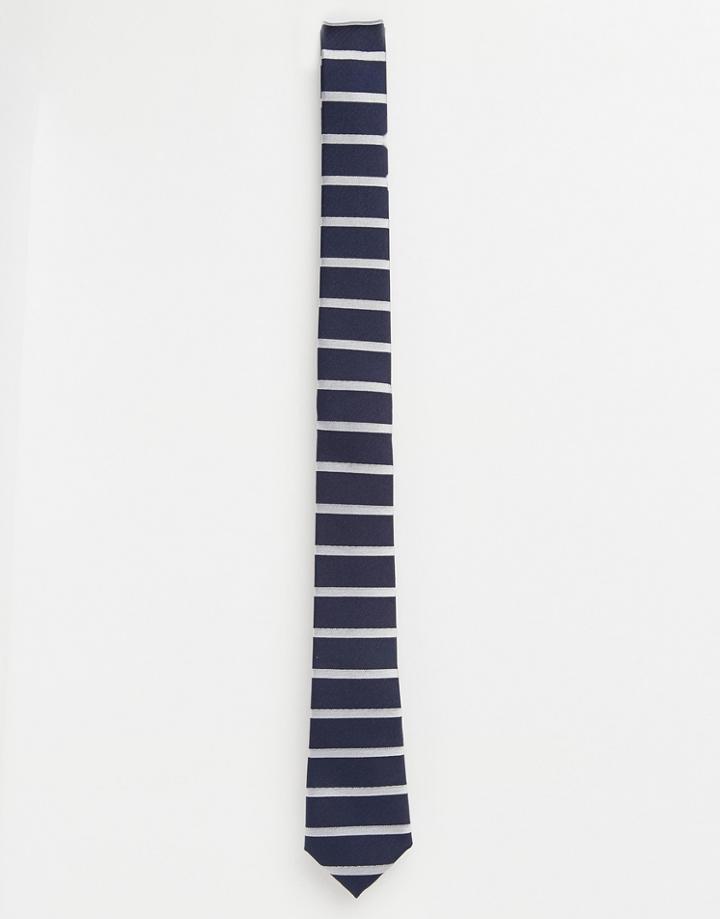 Asos Stripe Tie In Navy - Navy