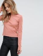 Brave Soul Rib Crew Neck Top - Pink