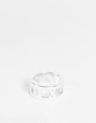 Asos Design Band Ring With Roman Numeral Cut-outs In Silver Tone