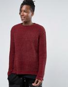 Asos Crew Sweater With Split Hem In Chenille - Red