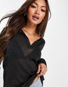 Whistles Sparkle Knit Polo Neck Top In Black