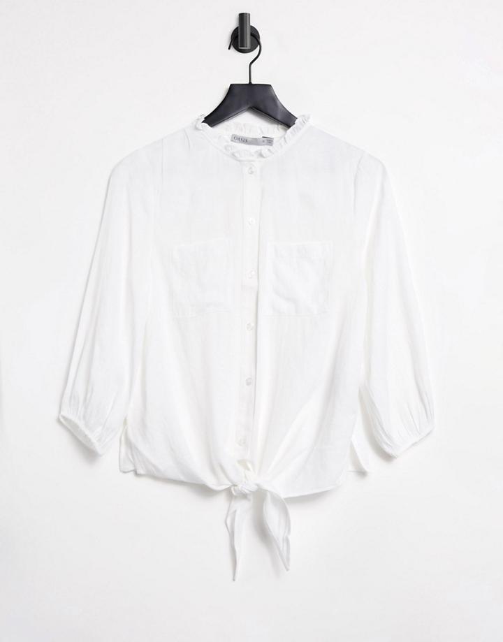 Oasis Linen Look Ruffle Tie Shirt In White
