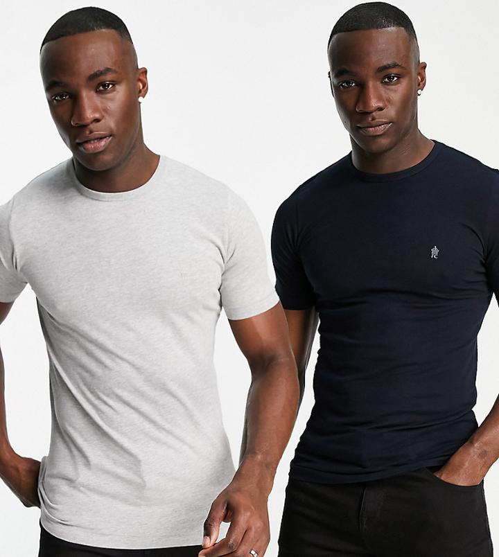 French Connection Tall 2 Pack Crew Neck T-shirt In Navy & Light Gray-multi