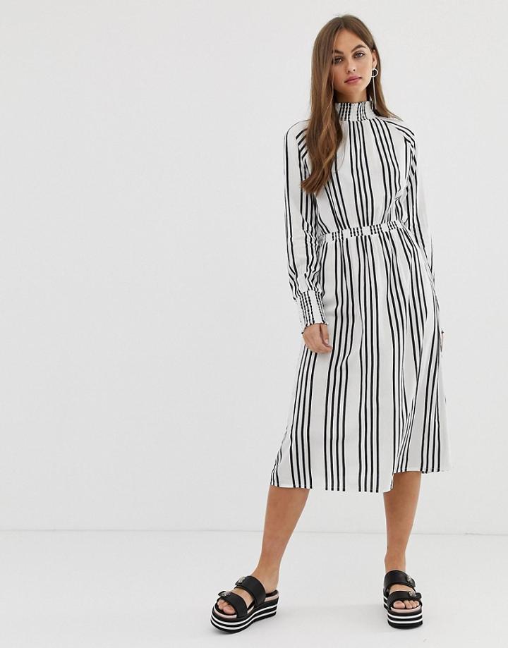 Noisy May High Neck Stripe Midi Dress - Cream