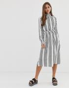 Noisy May High Neck Stripe Midi Dress - Cream