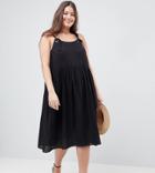 Asos Design Curve Chuck On Knot Tie Smock Midi Sundress - Black