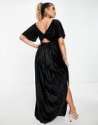 Asos Design Twist Back Pleated Empire Waist Velvet Maxi Dress In Black