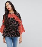 Asos Tall Mix & Match Floral Print Tiered Ruffle Blouse - Multi