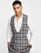 Twisted Tailor Caballero Suit Vest In Gray With Brown Check