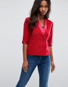 Unique 21 Sateen Contrast Short Sleeve Blazer Jacket - Red