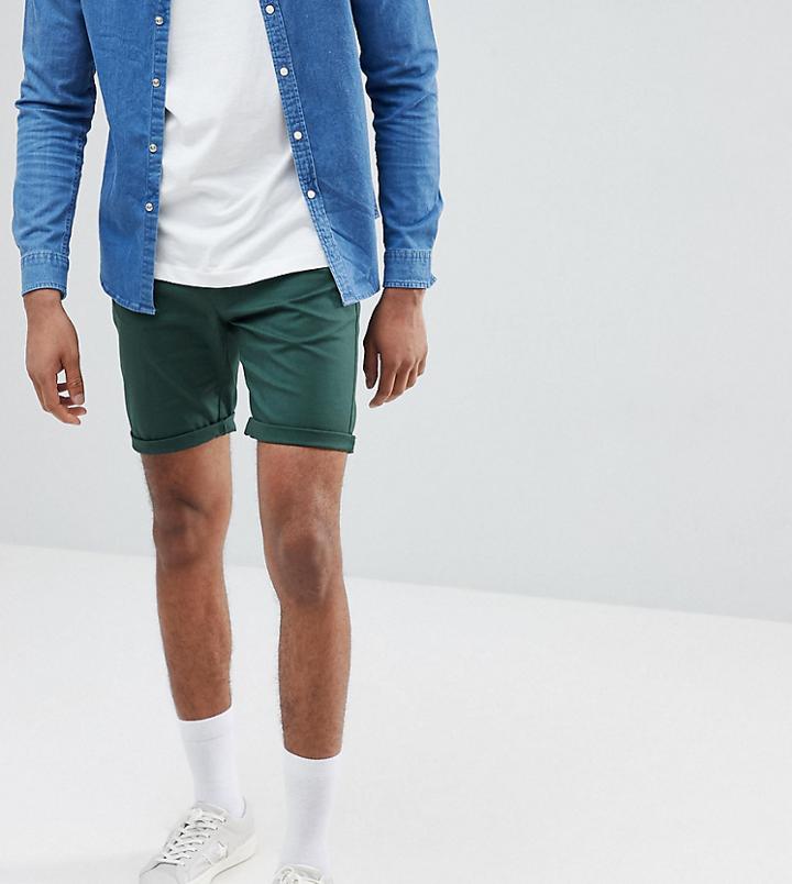 Asos Design Tall Slim Chino Shorts In Bottle Green - Green