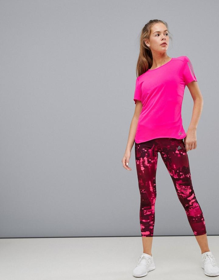 Adidas Running Climacool Response Leggings In Pink Print - Pink