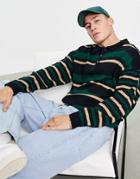 Asos Design Knitted Rugby Polo Sweater In Green Stripes