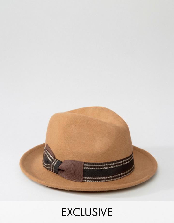 Reclaimed Vintage Trilby Hat With Stripe Band Brown - Brown