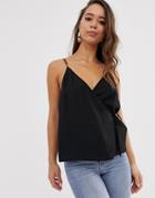 Asos Design Wrap Cami With Chain Strap Detail - Black